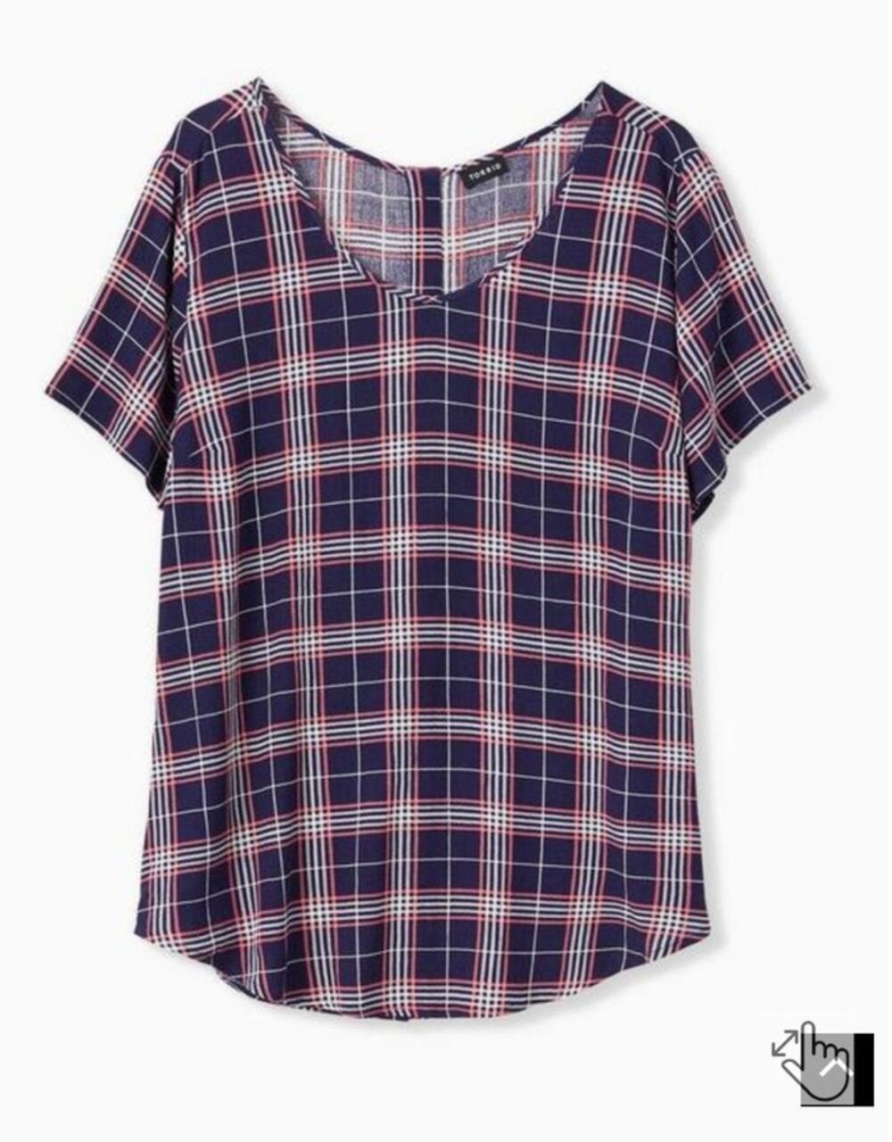 Torrid 5 Women 5x 28W Navy Blue Plaid Abbey Gauze Lightweight Button Back Blouse